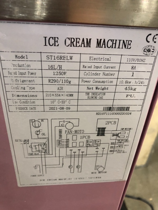 Photo 9 of **PARTS ONLY**

GSEICE Commercial Ice Cream Maker Mchine For Home, 7 Inch LCD Touch Screen 4.2 to 4.7 Gal/H Soft Serve Machine with Pre-cooling frequency conversion,1050W Soft Serve Ice Cream Machine With 1.6 Gal Tank (pink)
