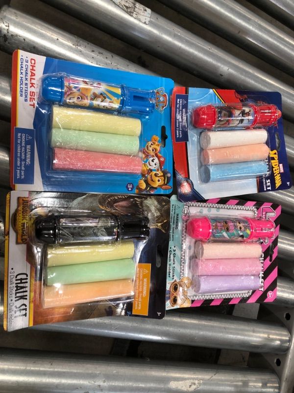 Photo 1 of Bundle of 4- 4 Chalk Sets; 3 chalk sticks+ Chalk holder Each (Jurassic world, LOL Surprise, Paw Patrol, SpiderMan) 