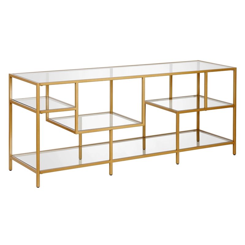 Photo 1 of TV0631 Deveraux Brass Finish TV Stand with Glass Shelves
