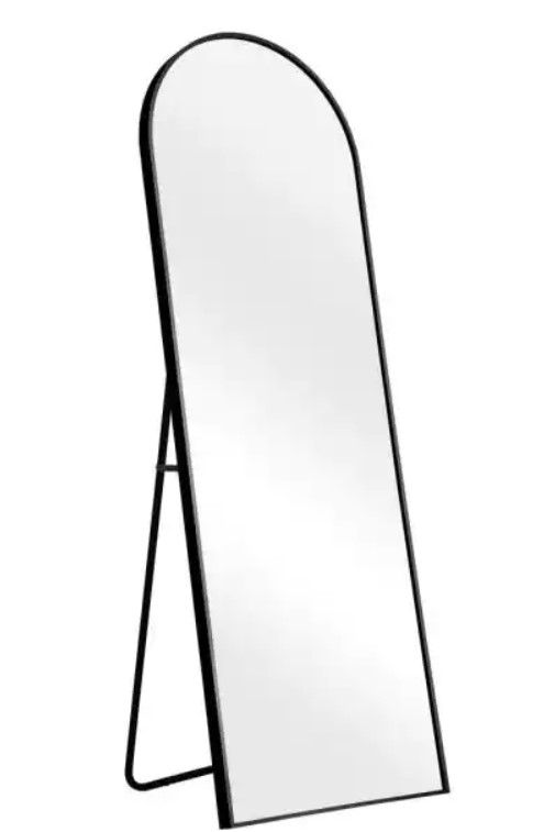 Photo 1 of 64 in. x 21 in. Modern Arched Metal Framed Black Full Length Floor Standing Mirror
