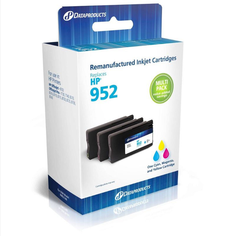 Photo 1 of Remanufactured Cyan/Magenta/Yellow 3-Pack Standard Ink Cartridges - Compatible with HP 952 Ink Series - Dataproducts
