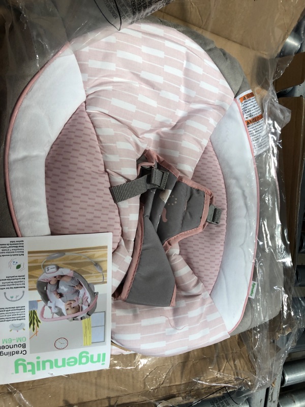 Photo 2 of Ingenuity Soothing Baby Bouncer with Vibrating Infant Seat, Music, Removable -Toy Bar & 2 Plush Toys - Flora the Unicorn (Pink), 
