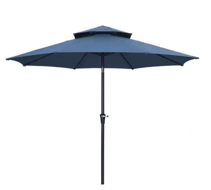 Photo 1 of 11 ft.Round Market Outdoor Patio Umbrella in Navy Blue
