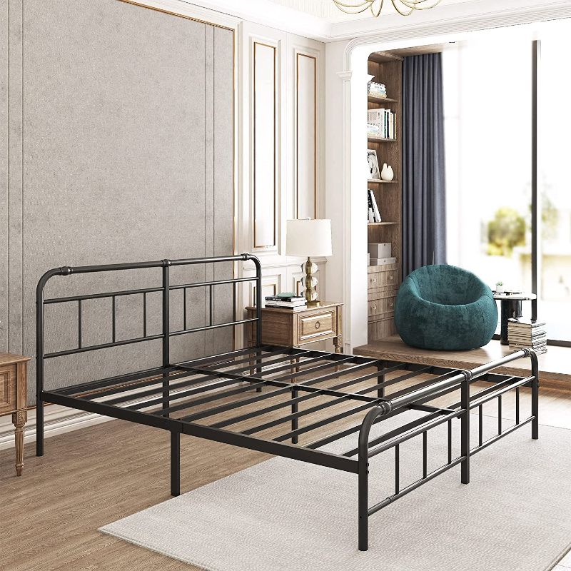 Photo 1 of 14 Inch King Size Bed Frame with Headboard and Footboard, No Box Spring Needed Heavy Duty Metal Platform, Premium Steel Slat Mattress Foundation with Storage, Noise Free Iron-Art Bed Frame