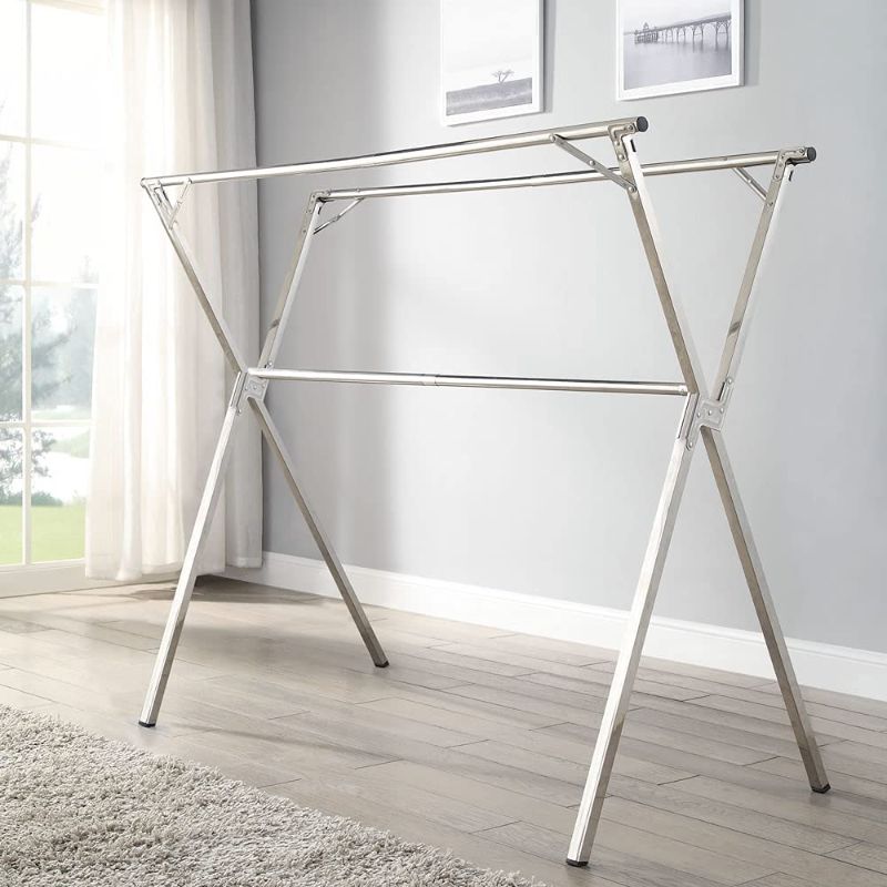 Photo 1 of GISSAR Clothes Drying Rack for Laundry Foldable,Stainless Steel Laundry Drying Rack for Indoor Outdoor,Foldable Easy Storage Clothes Rack for Drying, Garment Rack Space Saving, 63 Inches
