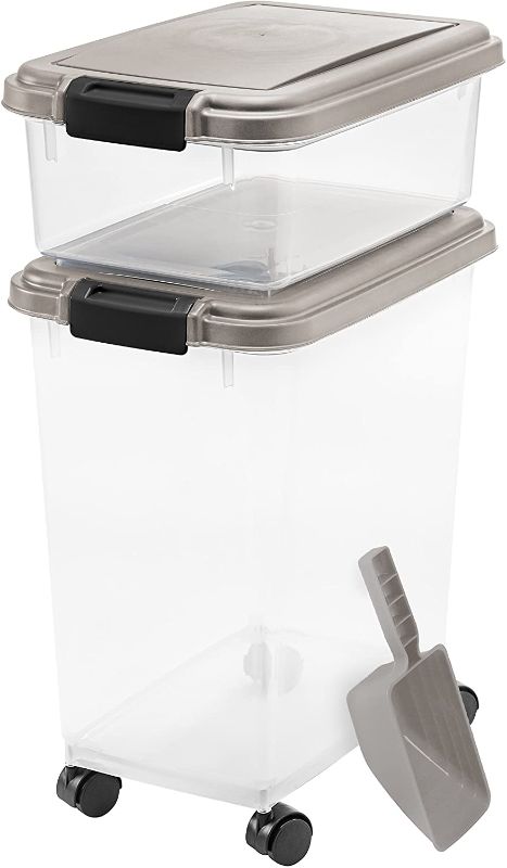 Photo 1 of ***INCOMPLETE***IRIS USA MP-8/MP-1/SCP-2, 3- Piece Airtight Pet Food Storage Container Combo, Chrome, 1 Pack, 33-Quart and 12-Quart (301126)
