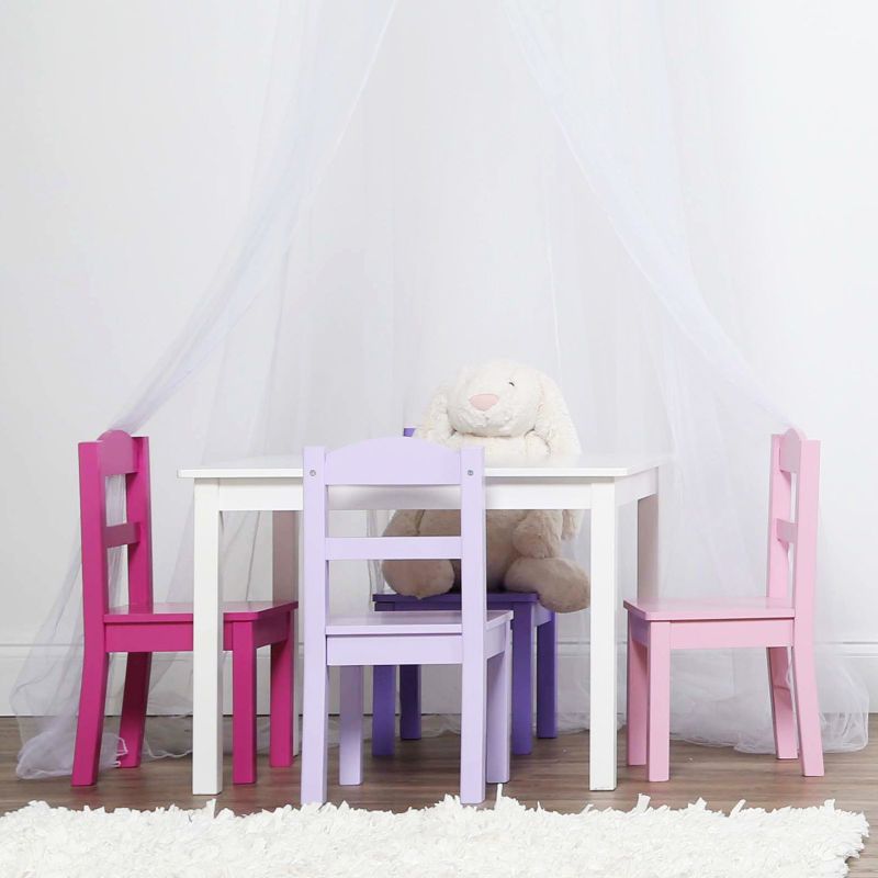 Photo 1 of 5pc Forever Kids' Wood Table and 4 Chair Set White - Humble Crew
