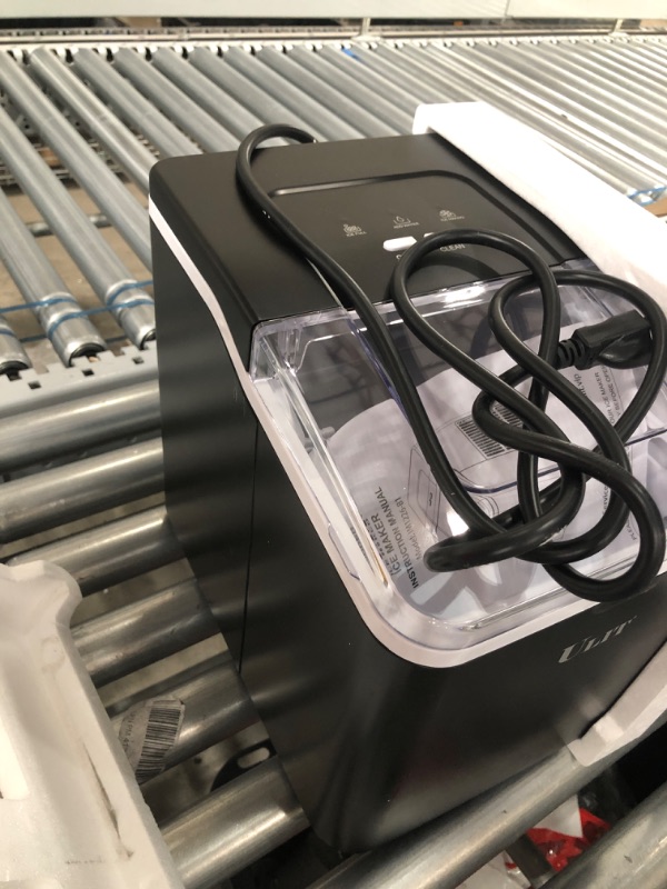 Photo 1 of ULIT Portable Ice Maker,Ice Maker Machine for Countertop, Self-Cleaning Function Ice Cube Maker,Make 26 lbs Ice in 24 hrs, 9 Ice Cubes Ready in 8 Minutes,with Ice Scoop and Basket(Black)
