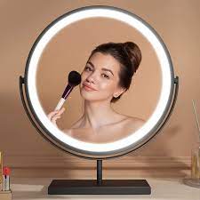 Photo 1 of GETPRO Large Vanity Mirror with Lights LED Makeup Mirror Lighted Hollywood Mirror Rotated Cosmetic Mirror Touch Control Tabletop Mirror 3 Color Lighting Modes Dimmable Desk Mirror 360°Rotation Black