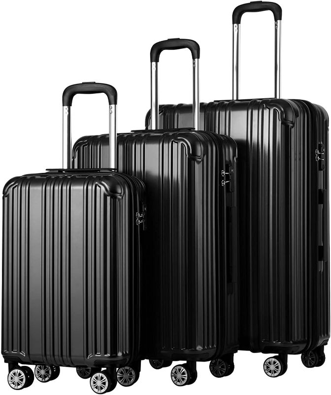 Photo 1 of COOLIFE Luggage Expandable Suitcase PC+ABS 3 Piece Set with TSA Lock Spinner Carry on 20in24in28in(Black, 3 piece set)
