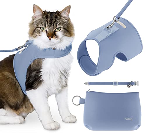 Photo 1 of Cat Harness, Collar & Leash Set - Escape Proof Adjustable Choke Free Velcro Harness Vest for Walking Cats & Kittens (Cotton Blue, Large)