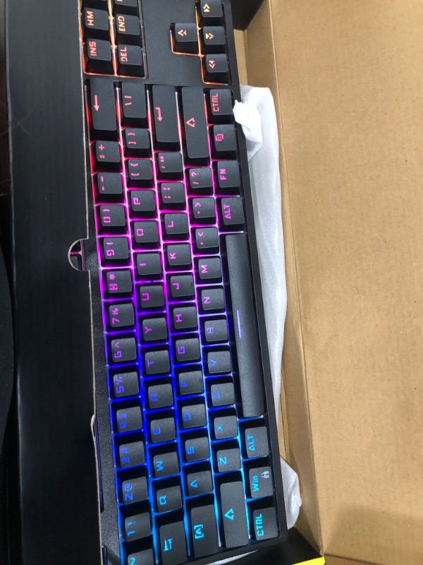 Photo 2 of TKL Mechanical Keyboard, hiwings Compact Gaming Keyboard RGB Rainbow Backlit 80% 87 Keys Wired Keyboard with Blue Switches for Windows, Mac with Type C Adapter (Extra OTG) (Black)
