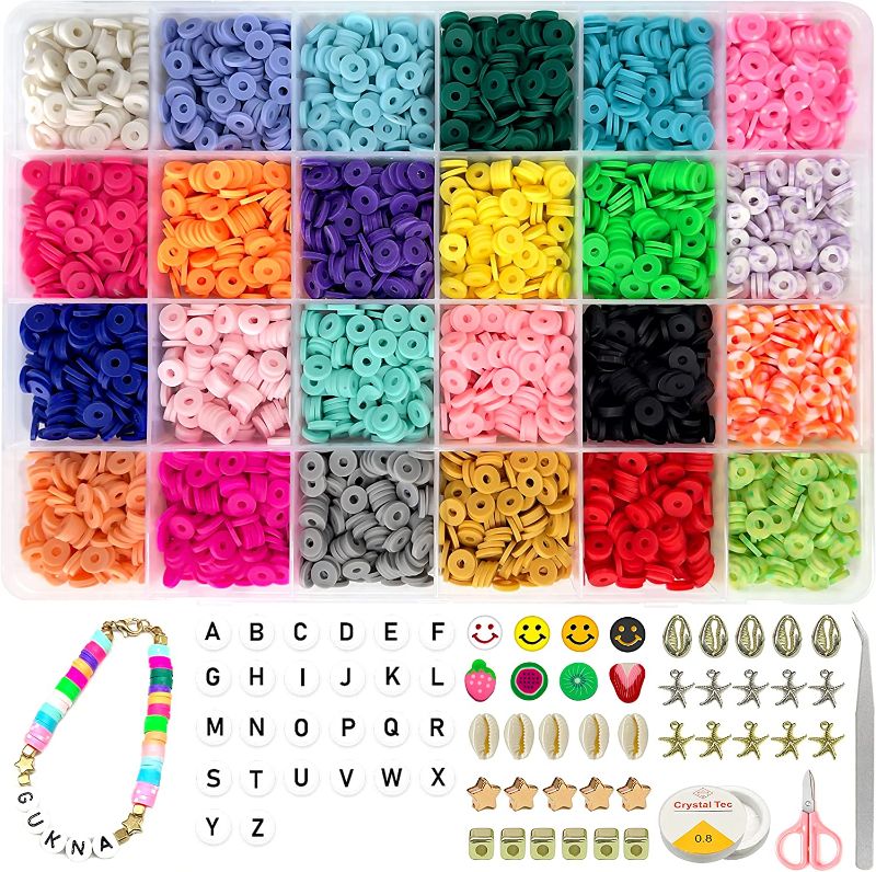 Photo 1 of ** SETS OF 2 **
[2022 New] 4800Pcs Clay Beads for DIY Bracelet Jewelry Making kit, 6mm 24 Colors Flat Round Polymer Clay Spacer Beads with Pendant Charms Kit and Elastic Strings, Christmas Gift for Girlfriend Kid
AND HEADNBAND AND LASH PACK 
