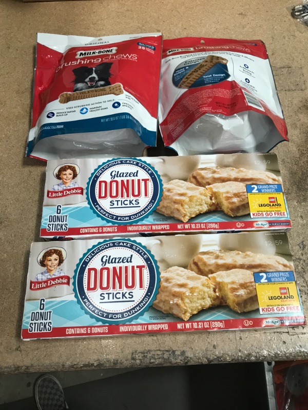 Photo 1 of ** EXP: 02/02/23 , JUN 17 2022 **   ** NON-REFUNDABLE **   ** SOLD AS IS **
AMAZON BUNDLE OF DOG BONE TREAT AND HUMAN GLAZED DONUT STICKS 