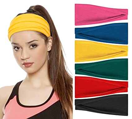 Photo 1 of **4**  6 Pack Cotton Yoga Headbands Elastic Running Headbands Sports Workout Hair Bands for Men Women

