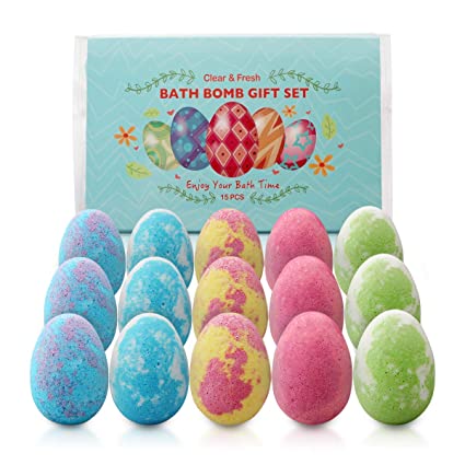 Photo 1 of 2 Sets of 9 Packs Easter Egg Bath Bombs Gift Set for Kids with Natural Ingredients, Innovative Egg Shape Bath Bombs for Birthday and Party Favor (9 Packs)
