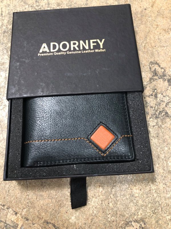 Photo 2 of Adornfy Men's Slim Leather Wallet - Genuine Bifold Leather With RFID Block - Made Of Natural Milling Cowhide - Inner Leather Layer Not Found In Other Wallet And Flip-Out ID Window Holder Money-Bag
