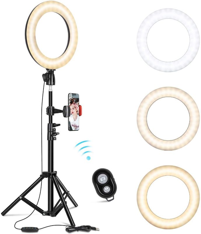 Photo 1 of InPoTo 10.2" Selfie Ring Light with Adjustable Tripod Stand & Phone Holder for Live Stream/Makeup, 3 Modes 10 Brightness Levels with Dimmable Led Camera Beauty Ringlight for YouTube TikTok
