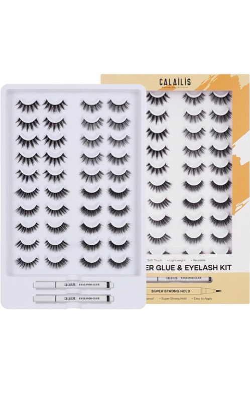 Photo 1 of (3 PACKS) False Eyelashes 20 Pairs,CALAILIS Mink Eyelashes Natural Look,Reusable 3D Fluffy Mink Lashes Cruelty Free,Synthetic Fiber 100% Handmade Lightweighe Lashes Easy to Apply (CH06)