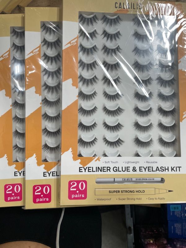 Photo 2 of (3 PACKS) False Eyelashes 20 Pairs,CALAILIS Mink Eyelashes Natural Look,Reusable 3D Fluffy Mink Lashes Cruelty Free,Synthetic Fiber 100% Handmade Lightweighe Lashes Easy to Apply (CH06)
