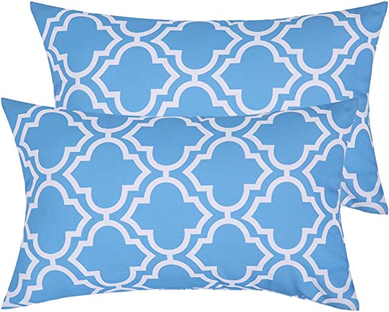 Photo 1 of **2PACKS**Poise3EHome Outdoor Lumbar Pillow Covers Set of 2 Waterproof Decorative Pillow Covers for Couch, Patio, Living Room, Spring Summer, 12X20 Inches, Blue