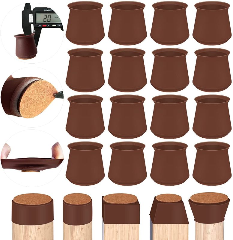 Photo 1 of Large Chair Leg Floor Protectors, Round&Square Silicone Chair Leg Covers for Mute Furniture Moving|Elastic Furniture Silicone Protection Cover Transparent 16pcs (Dark Walnut Round, Large)