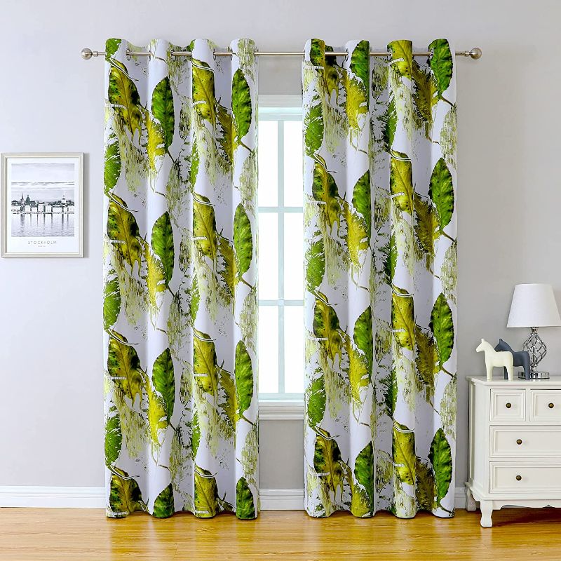 Photo 1 of MTXFFUTURE Semi Blackout Curtains - for Home Decorating with Spring Green Leaves Print, by Efficient Craft, These Grommet Curtains Lower The Thermal and Make The Room Delicate, 2 Panels, 52x84 in