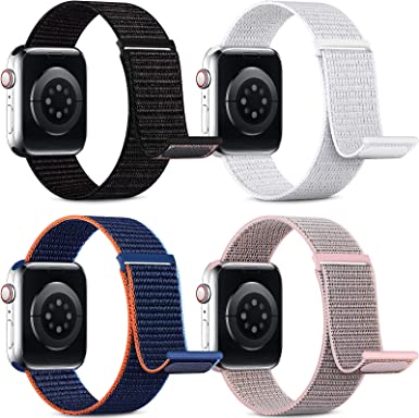 Photo 1 of 4 Pack Nylon Stretchy Bands Compatible for Apple Watch 7 Band 45mm 41mm 38mm 42mm 40mm 44mm Women Men,Adjustable Solo Loop Sport Strap for iWatch Series 3 4 5 6 SE Patent - 2pks