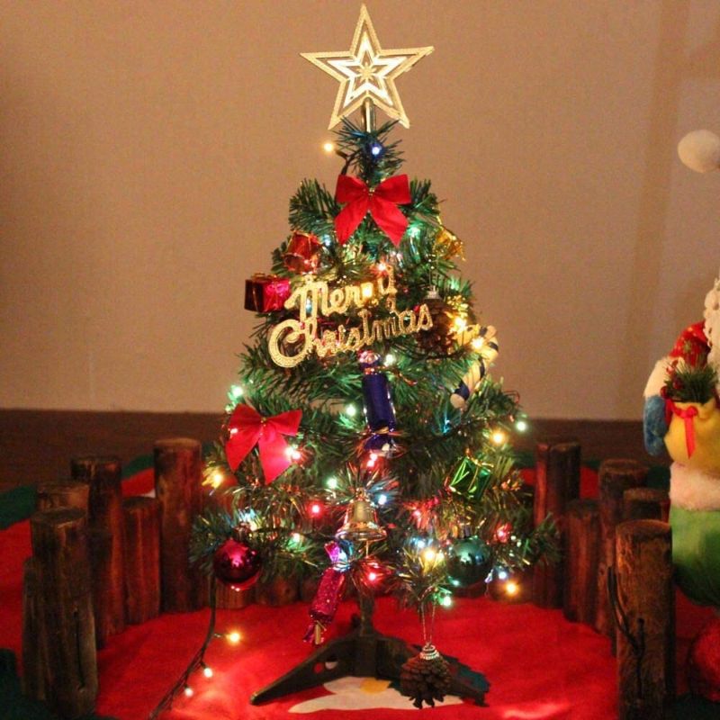 Photo 1 of 24"/60cm Tabletop Xmas Tree, Artificial Mini Christmas Pine Tree with LED String Lights & Ornaments (Xmas Tree)