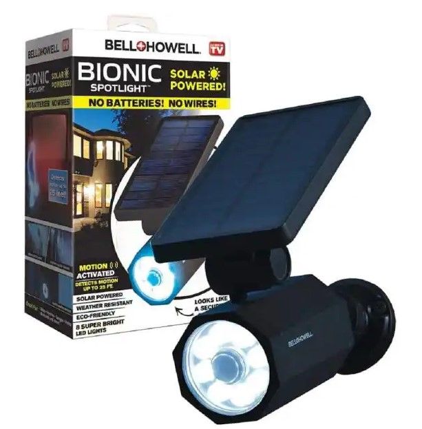 Photo 1 of 4-Watt Solar Powered Motion Activated Integrated LED Black Outdoor Bionic Spotlight Night Light
