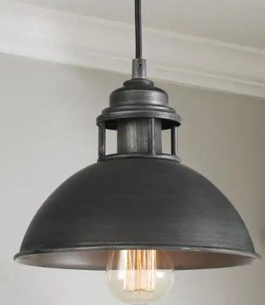 Photo 1 of 1-Light Industrial Farmhouse Barn Pendant Light Modern Dark Gray Island Bar Pendant Ceiling Light with Metal Dome Shade