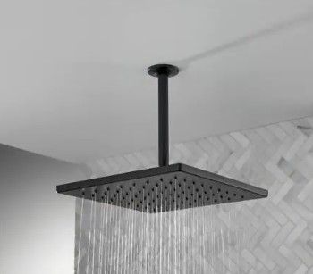 Photo 1 of 1-Spray 11.8 in. Single Wall Mount Square Fixed Rain Shower Head in Matte Black
