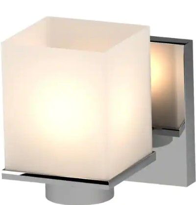 Photo 1 of **MISSING GLASS**
Volume Lighting
Sharyn 1-Light 4.5 in. Chrome Indoor Bathroom Vanity Wall Sconce or Wall Mount with Frosted Glass Square Rectangle Shade