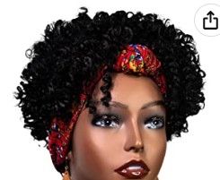 Photo 1 of Adotkit Black Short Tight Afro Curly Red Headband Wig Hair Synthetic Short Wigs For Black Women Synthetic Heat Resistant Fiber Wig Hair For Daily Wear (7.5 Inches)