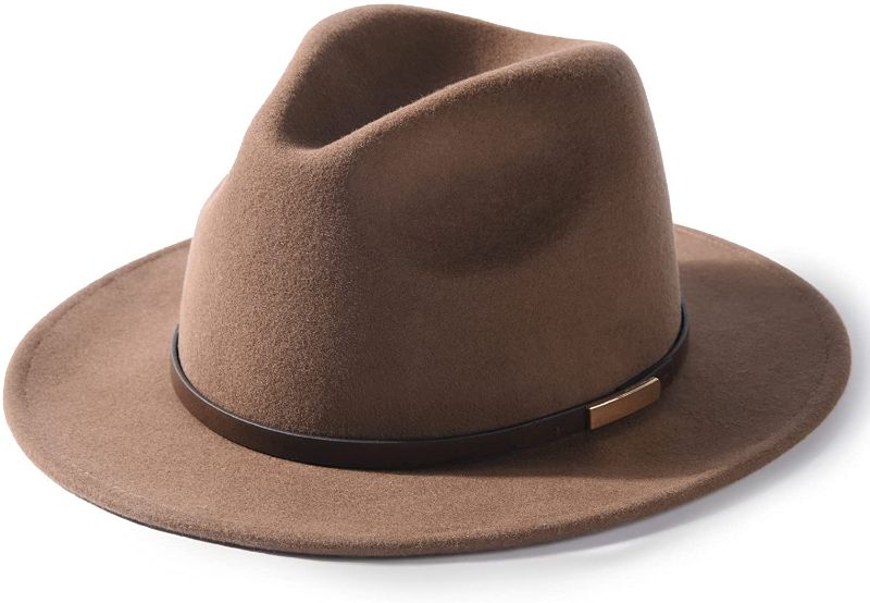 Photo 1 of FURTALK Fedora Hats for Men Women 100% Australian Wool Felt Wide Brim Hat Leather Belt Crushable Packable LARGE.
