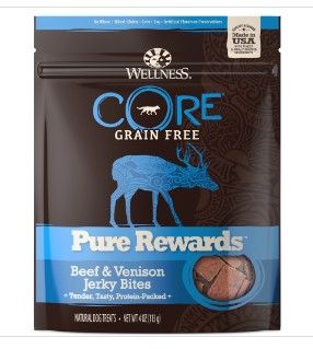 Photo 1 of ***NON-REFUNDABLE**
BEST BY 8/15/22
4 BAGS
Wellness CORE Power Packed Venison Grain-Free Jerky Dog Treats, 4-oz Bag
