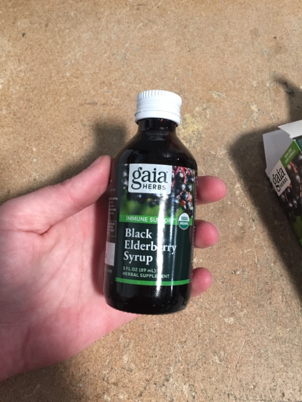 Photo 2 of ***NON-REFUNDABLE**
 BEST BY 
8/26/22
Gaia Herbs, Black Elderberry Syrup, Daily Immune Support with Antioxidants, Organic Sambucus Elderberry Supplement, 3 Ounce
