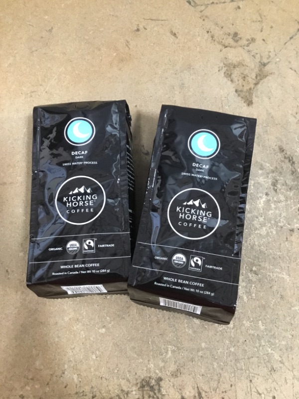 Photo 2 of ***NON-REFUNDABLE***
BEST BY 5/22
2 BAGS 
Kicking Horse Coffee, Decaf, Swiss Water Process, Dark Roast, Whole Bean, 10 Oz - Certified Organic, Fairtrade, Kosher Coffee
