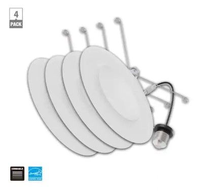 Photo 1 of 4 in. New Construction or Remodel White Dimmable Integrated LED Recessed Trim Daylight (4-Pack)
