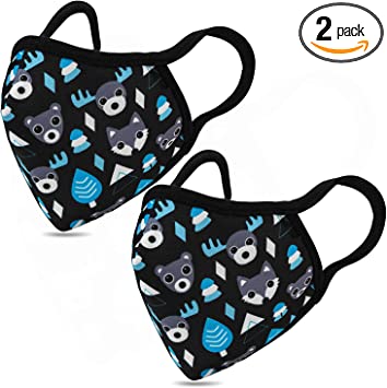 Photo 1 of Kids Face Mask 2 Pack Fashionable Animal Pattern Face Cover - 5 packs