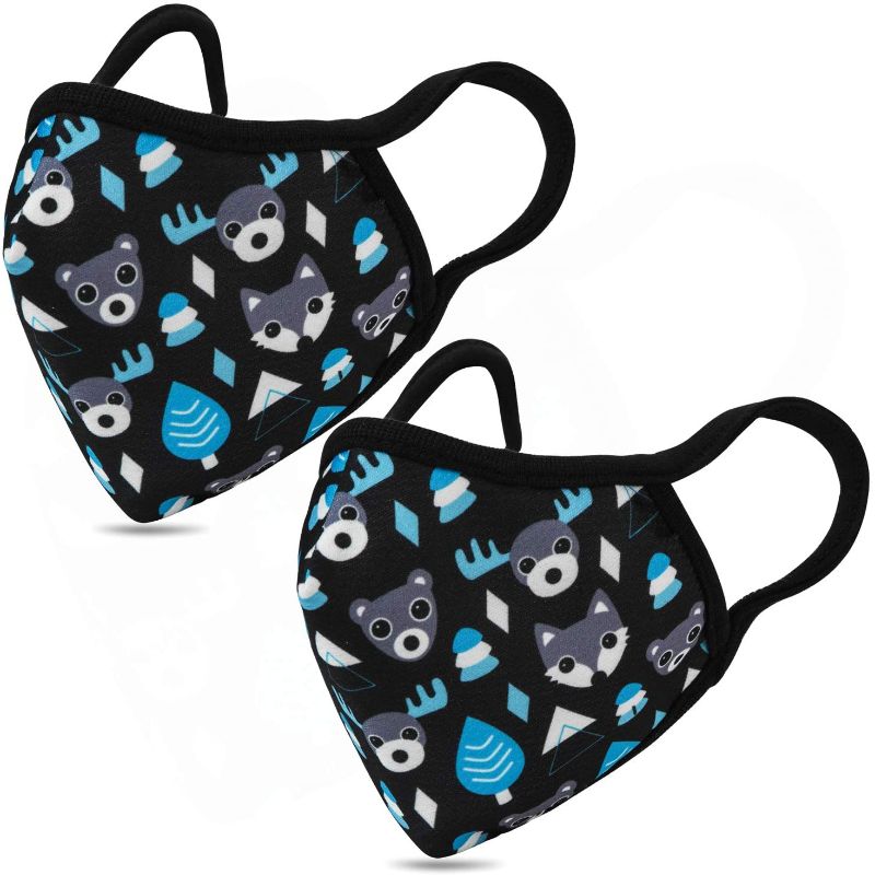 Photo 1 of BUNDLE OF 3, Kids Face Mask 2 Pack Fashionable Animal Pattern Face Cover- Multifunctional Adjustable Nose Bridge Face Cover- Reusable and Washable - Suitable for Family or Outdoor Cycling Running Shopping
