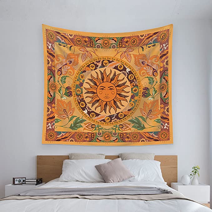 Photo 1 of ** SETS OF 2 **
FSCEPIXI Big Orange Burning Sun and Flower Aesthetic Tapestry, Mystic Vintage Floral Constellation Tapestries, Hippie Wall Hanging Tapestrys for Bedroom Living Room (51.2 x 59.1 inches)
