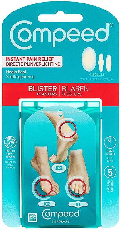 Photo 1 of ** SETS OF 2 **
Compeed Advanced Blister Care 5 Count Mixed Sizes Pads (2 Packs), Hydrocolloid Bandages, Heel Blister Patches, Blister on Foot, Blister Prevention & Treatment Help, Waterproof Cushions
Size Name: Mixed Sizes 5 Count

