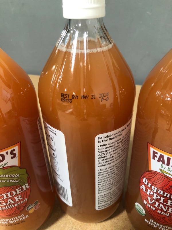 Photo 1 of ** EXP: MAY 31 2024 ***   *** NON-REFUNDABLE **   *** SOLD AS IS **
fairchild's organic apple cider vinegar with the mother, 32 oz