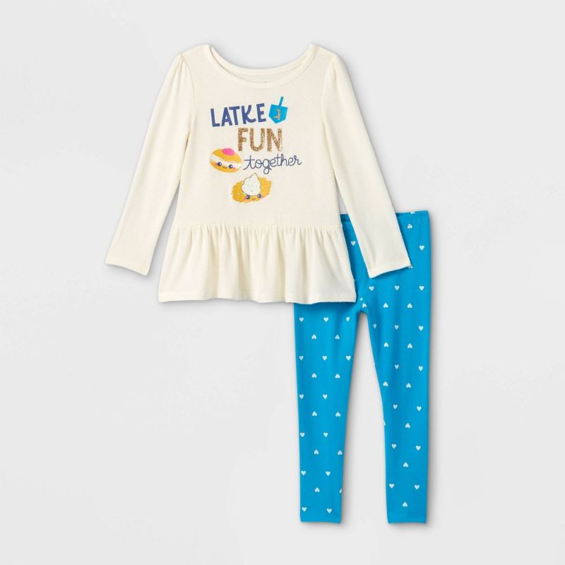 Photo 1 of 12ct   Toddler Girls' 'Latke' Long Sleeve Top & Heart Leggings Set - Cat & Jack™  4t
