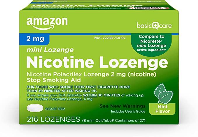 Photo 1 of ** EXP: 08/2022  **   ***  NON-REFUNDABLE **     ** SOLD AS IS **
Amazon Basic Care Mini Nicotine Polacrilex Lozenge, 2 mg (Nicotine), Stop Smoking Aid, Mint Flavor; Quit Smoking with Mint Nicotine Lozenge, 216 Count
