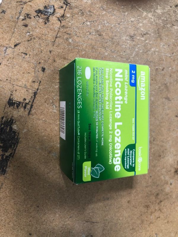 Photo 2 of ** EXP: 08/2022  **   ***  NON-REFUNDABLE **     ** SOLD AS IS **
Amazon Basic Care Mini Nicotine Polacrilex Lozenge, 2 mg (Nicotine), Stop Smoking Aid, Mint Flavor; Quit Smoking with Mint Nicotine Lozenge, 216 Count