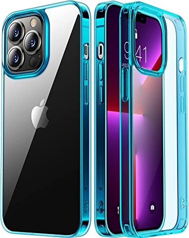 Photo 1 of 4 PACK: RANVOO Defender Clear for iPhone 13 Pro Max Case, [Tempered Glass Shockproof Back] [10FT Drop Protection] Non-Yellowing & Comfortable Grip, Durable Transparent Protective Cover 6.7 inch- Blue
