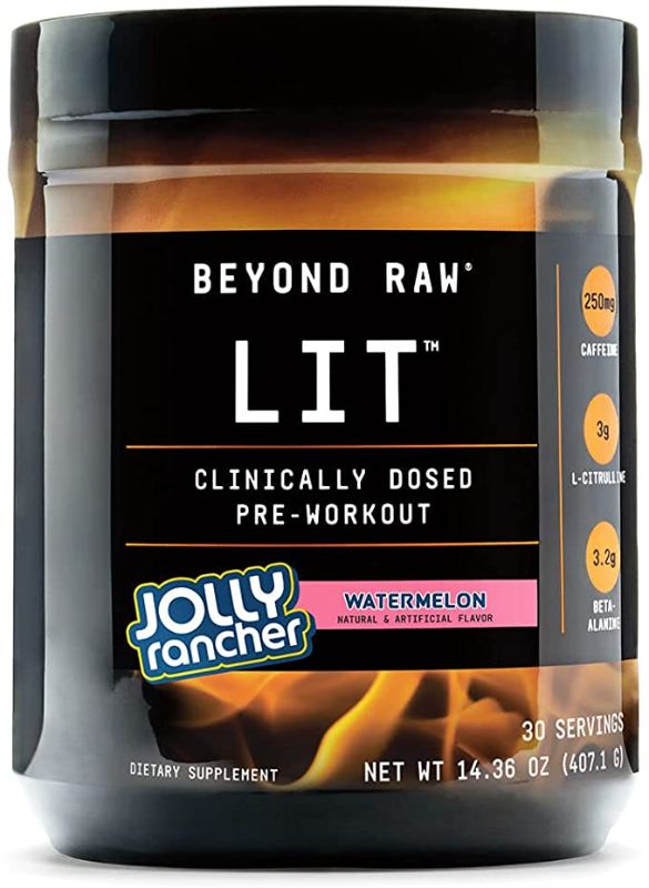 Photo 1 of ** EXP: 04/2023 **    ** NON-REFUNDABLE **    ** SOLD AS IS **
Beyond Raw LIT | Clinically Dosed Pre-Workout Powder | Contains Caffeine, L-Citruline, and Beta-Alanine, Nitrix Oxide and Preworkout Supplement | Jolly Rancher Watermelon | 30 Servings
