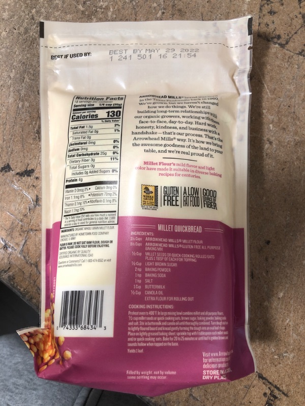 Photo 2 of ** EXP: MAY 29 2022 **   ** NON-REFUNDABLE **   ** SOLD AS IS **   ** SETS OF 6 **
Arrowhead Mills Flour Millet Organic, 23 oz, 1.43 Pound